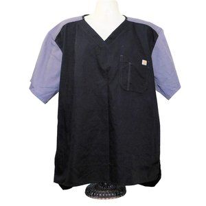 Carhartt Scrub Top 2X Black Gray Pocket Pullover Short Sleeve Cotton Blend